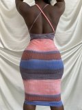 SC Sexy Sling Backless Print Dye Midi Dress QXTF-8848