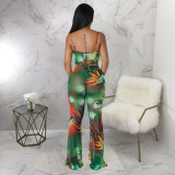 SC Sexy Print Sling Backless Flare Jumpsuit With Belt YF-10516