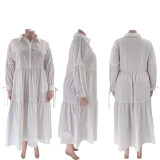 SC Plus Size Solid Lapel Long Sleeve Shirt Dress SSNF-211282