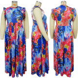 SC Plus Size Casual Sleeveless Tie Up Print Dress NNWF-7854