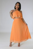 SC Sexy Halter Top Pleated Long Skirt Two Piece Set GYLY-10090