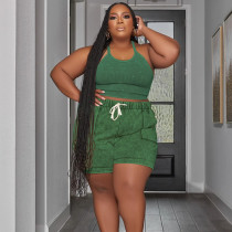 SC Plus Size Solid Vest And Shorts Two Piece Set NNWF-7855