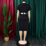 SC Plus Size Fashion V-neck Sexy Midi Dress With Belt GATE-D366