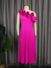 SC Plus Size Single Shoulder Fungus Edge Slim Pleated Dress GKEN-030113