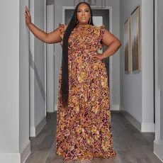SC Plus Size Casual Sleeveless Tie Up Print Dress NNWF-7854