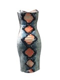 SC Snake Print Wrap Chest Nightclub Dress SHA-86040