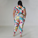 SC Plus Size Fashion Print Short Sleeve Pants Two Piece Set NNWF-7861