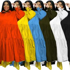 SC Plus Size Solid Lapel Long Sleeve Shirt Dress SSNF-211282
