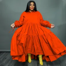 SC Plus Size Solid Lapel Long Sleeve Shirt Dress SSNF-211282