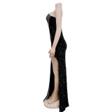 SC Solid Hot Drill Sequin Slit Maxi Dress BY-6365