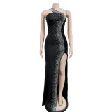 SC Solid Hot Drill Sequin Slit Maxi Dress BY-6365