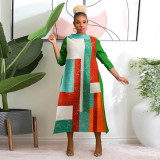 SC Color Block Print 3/4 Sleeve Maxi Dress YF-10500