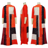 SC Color Block Print 3/4 Sleeve Maxi Dress YF-10500