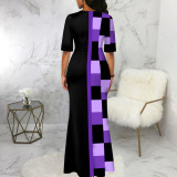 SC Contrast Color Print Half Sleeve Maxi Dress SMR-11984
