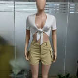 SC Solid Color Tie Up Crop Tops GSMJ-6896