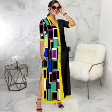 SC Fashion Color Block Half Sleeve Maxi Dress SMR-11985