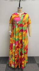 SC Plus Size Print Short Sleeve Maxi Dress NY-10491