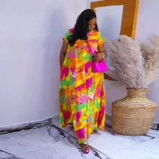 SC Plus Size Print Short Sleeve Maxi Dress NY-10491