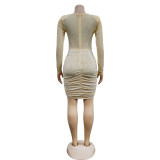 SC Mesh Hot Drill Long Sleeve Mini Dress BY-6376