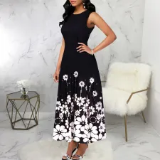 SC Plus Size Print Sleeveless O Neck Maxi Dress SMR-12024