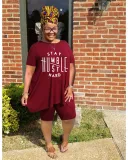SC Plus Size QUEEN Letter Print Loose Two Piece Shorts Set WAF-741628