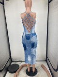 SC Faux Denim Print Sleeveless Midi Dress YH-5287
