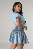 SC O Neck Short Sleeve Tops And Pleated Skirt Two Piece Set OSM-4399
