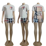 SC Fashion Plaid Patchwork Two Piece Shorts Set GYSF-7158