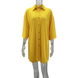 SC Casual Solid Color Lapel Long Shirt Shorts Suit GYLY-9908