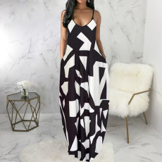 SC Plus Size Sexy Print Sleeveless Loose Sling Maxi Dress SMR-11429
