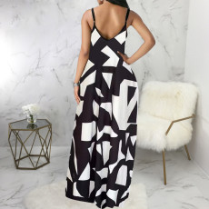SC Plus Size Sexy Print Sleeveless Loose Sling Maxi Dress SMR-11429
