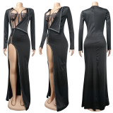 SC Hot Diamond Bodysuits Split Long Dress Two Piece Set NY-2286