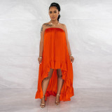 SC Solid Color Wrap Chest Irregular Maxi Dress NY-10493