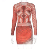 SC Fashion Print Slim Long Sleeve Top Short Skirt Two Piece Set BLG-S165594A