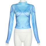 SC Long Sleeve Round Neck Fashion Print Slim Fit Top GYME-K22L24220