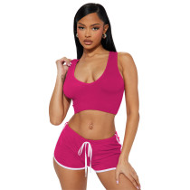 SC Fashion Ribber Tank Top And Shorts Two Piece Set YD-8748