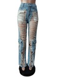 SC Casual Holes Straight Jeans MEM-88493