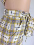 SC Fashion Plaid Shirts And Shorts Two Piece Set (With Waist Belt)LM-8363