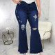 SC Plus Size Fashion Hole Flare Jeans HSF-2682