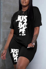 SC Plus Size Fashion Print O Neck Two Piece Shorts Set HGL-2031