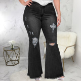 SC Plus Size Fashion Hole Flare Jeans HSF-2682