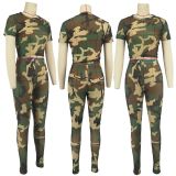 SC Camouflage Print Mesh Short Sleeve Two Piece Pants Set FOSF-8362