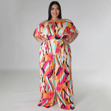 SC Plus Size Print One Shoulder Backless Loose Jumpsuit NNWF-7863