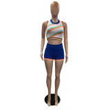 SC Fashion Sleeveless Vest And Shorts Two Piece Set QXTF-8168