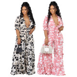 SC Casual Print Half Sleeve Tie Up Loose Two Piece Pants Set  SFY-2323