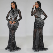 SC Hot Drill Long Sleeve Mesh Maxi Dress BY-6369