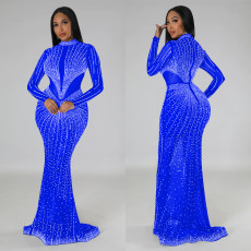 SC Hot Drill Long Sleeve Mesh Maxi Dress BY-6369