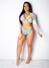 SC Tie Dye Print Long Sleeve Two Piece Swimsuit TE-4629