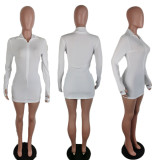 SC Solid Color Long Sleeve Zipper Mini Dress LUO-6620