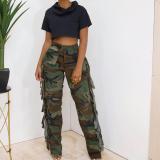 SC Camouflage Print Tassel Straight Pants SLSD-83246